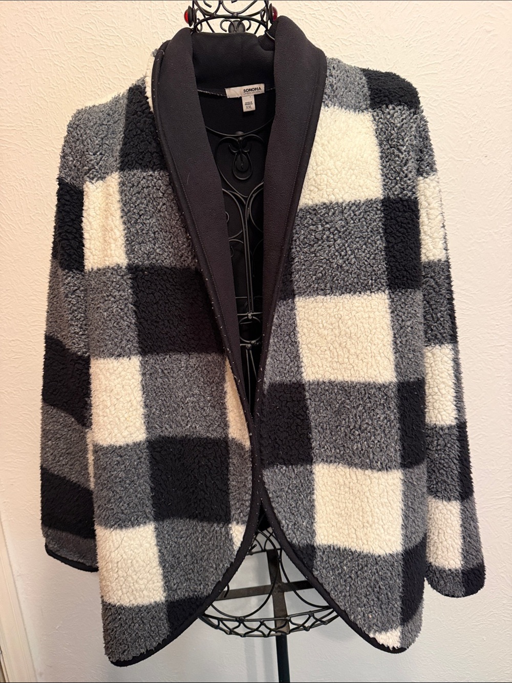 🦬🦬🦬BOGOHO🦬🦬🦬Sonoma Buffalo Check Teddy Jacket - Black, Gray, White-XXL